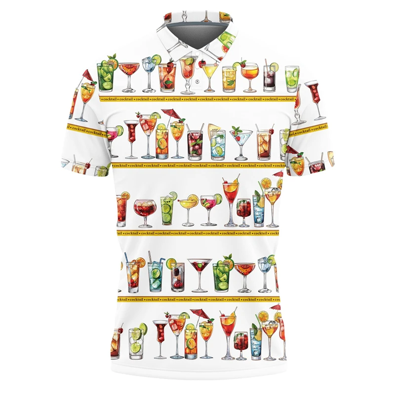 New In Cocktail Graphic Polo Shirt Summer Casual 3D Printed Bartender Short Sleeve Polo Shirts Loose Vacation Hawaiian T Shirts