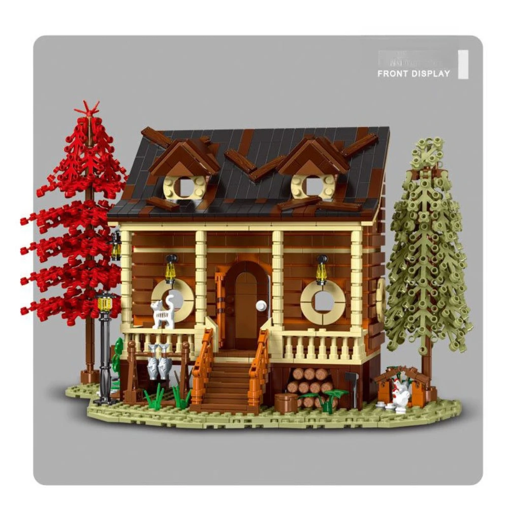 MOC Forest Cabin Cozy Cottage Wood House Building Blocks Set Tree Hut Wtih Light Toys For Children Birthday Holiday Special Gift