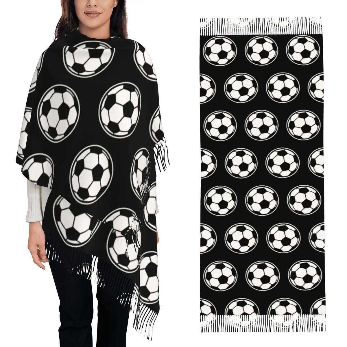 Soccer Ball Football Icon Scarf Tassel Scarves for Women Soft Warm Shawls and Wraps Long Fall Winter Shawl Wrap