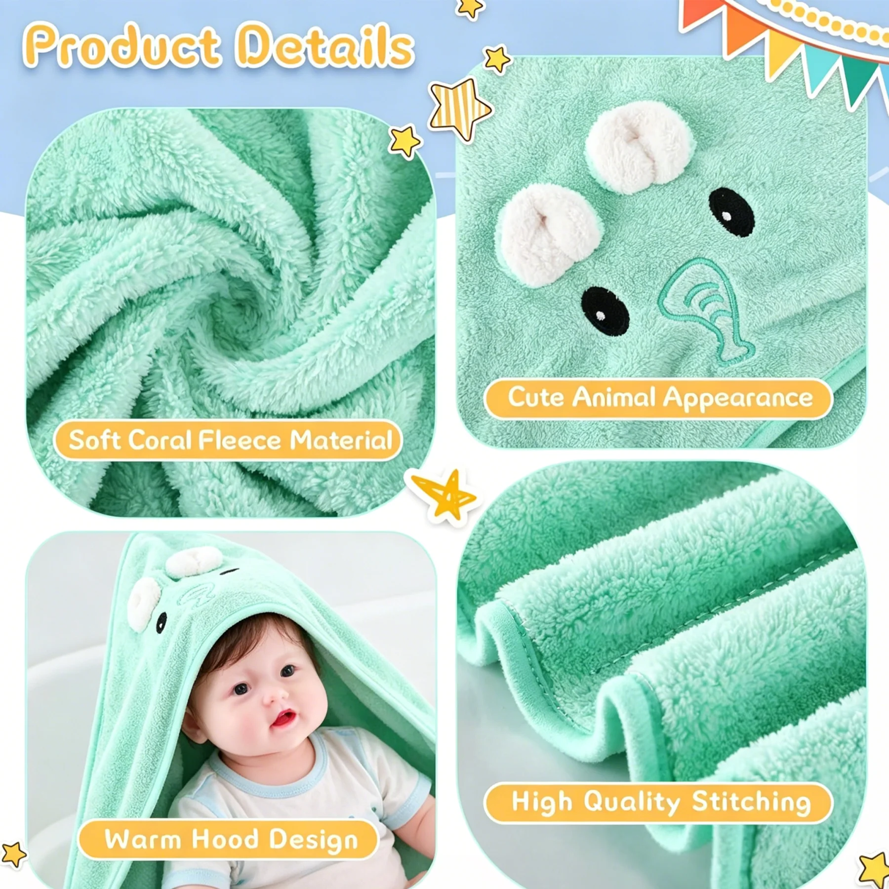 Children's Towel Cloak Quick-Drying Coral Velvet Robe Cartoon Cape Baby Darling Hooded image 6