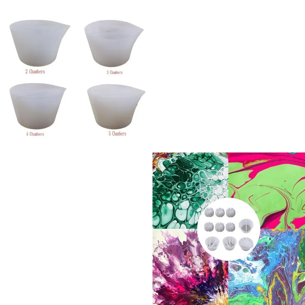 

Силиконовые разделенные чашки, 2/3/4/5 камер, многоразовые силиконовые разделенные чашки, 10 шт./компл. для жидкого искусства,
