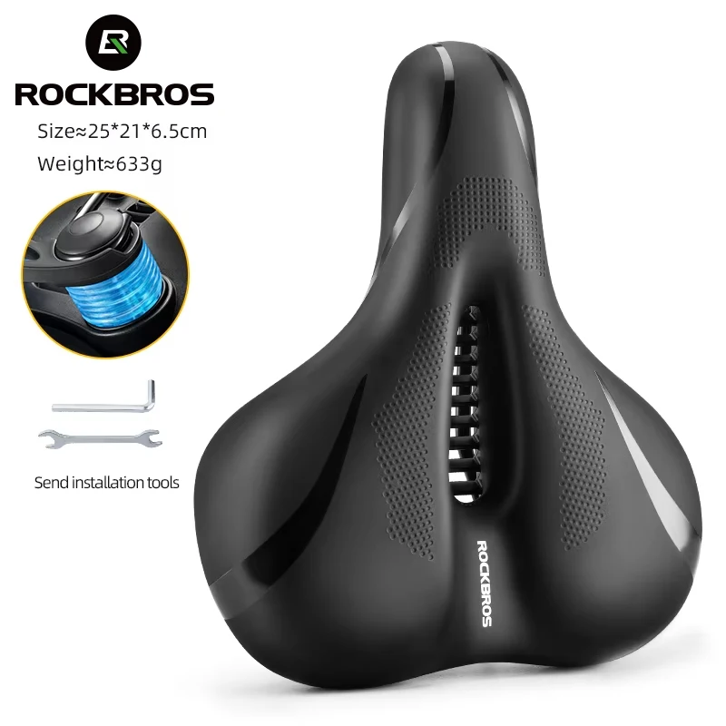 ROCKBROS Bike Saddle Silicone Cushion Shock Absorbing Comfortable Cycling Seat Hollow Breathable Thickened Sponge Bicycle Seat