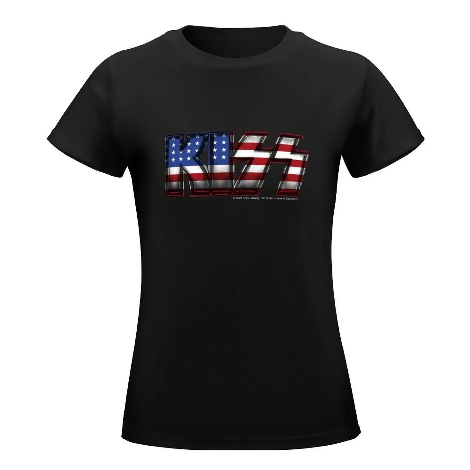 KISS ? rock music band - Metal USA Flag T-Shirt summer clothes korean fashion anime clothes black t shirts for Women