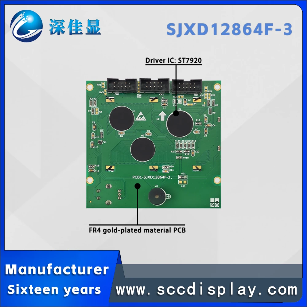جودة المنتج SJXD12864F-3 STN رمادي شاشة LCD إيجابية مع الخط الصيني 128*64 نقطة مصفوفة LCM وحدة مقبض أحادي اللون الشاشة