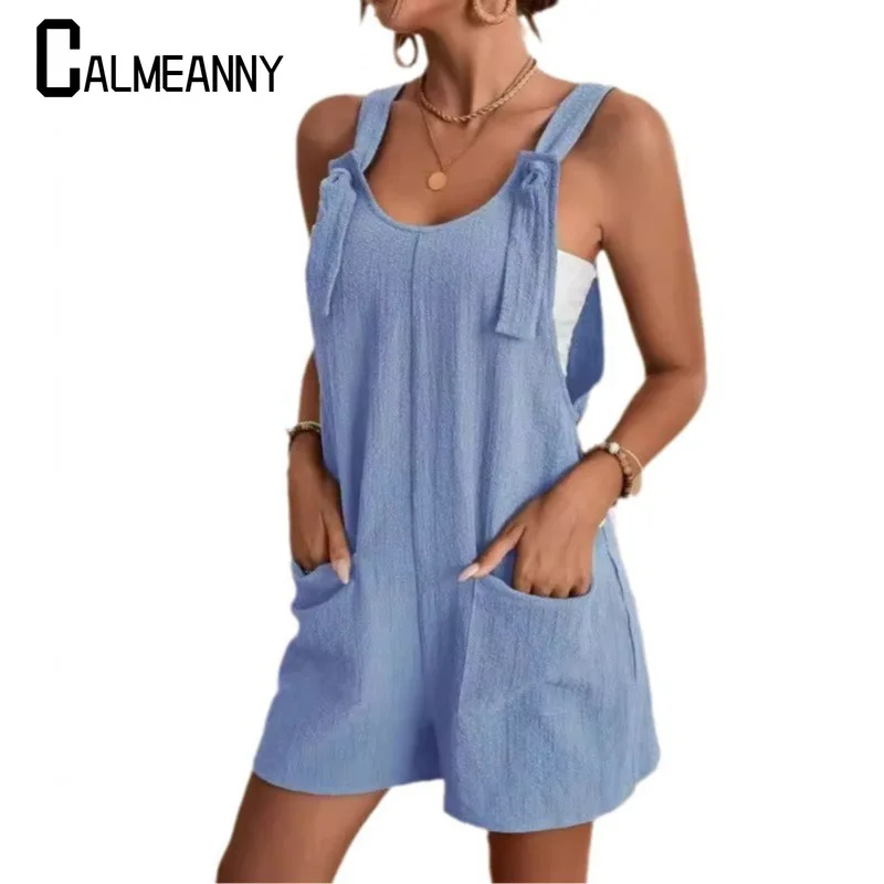 2025 printemps été à la mode décontracté femmes barboteuse Shorts costume décontracté ample polyvalent sangle conception transfrontalière vêtements