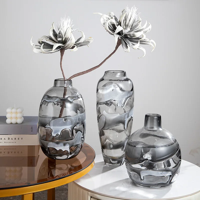 Glass Vase Fold Pattern Flower Floral Arrangement Accessories Transparent Terrarium Home Decoration