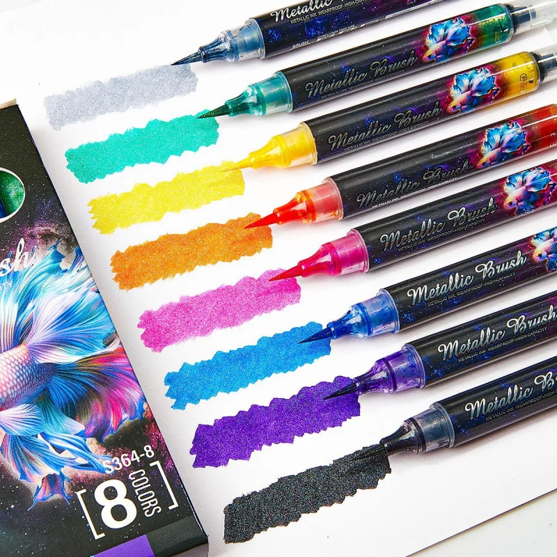 

8 Colors Metallic Glitter Brush Pen Soft Art Marker Paint Pens Set for Drawing,Writing,Calligraphy Paintingbrush Art Supplies