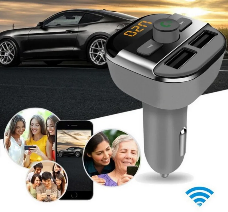 12-24V Cigarette Lighter Car MP3 Player, Bluetooth Handsfree Call Dual USB Charger LED Digital Screen