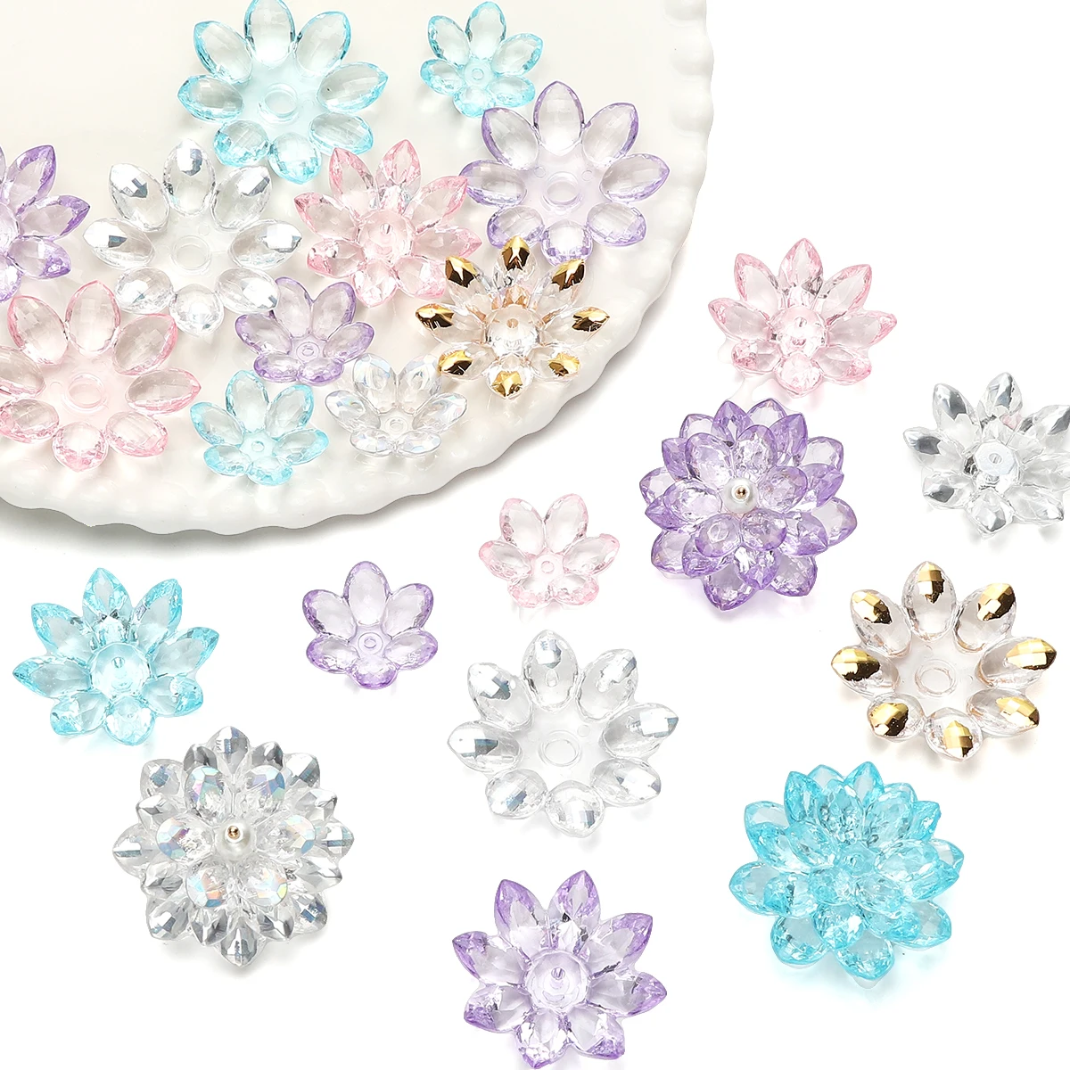 

1Set/Bag Acrylic Transparent Three Layer Lotus Beads Novel Loose Beads Handmade DIY Making Unique Jewelry Pendants Earrings Jewe