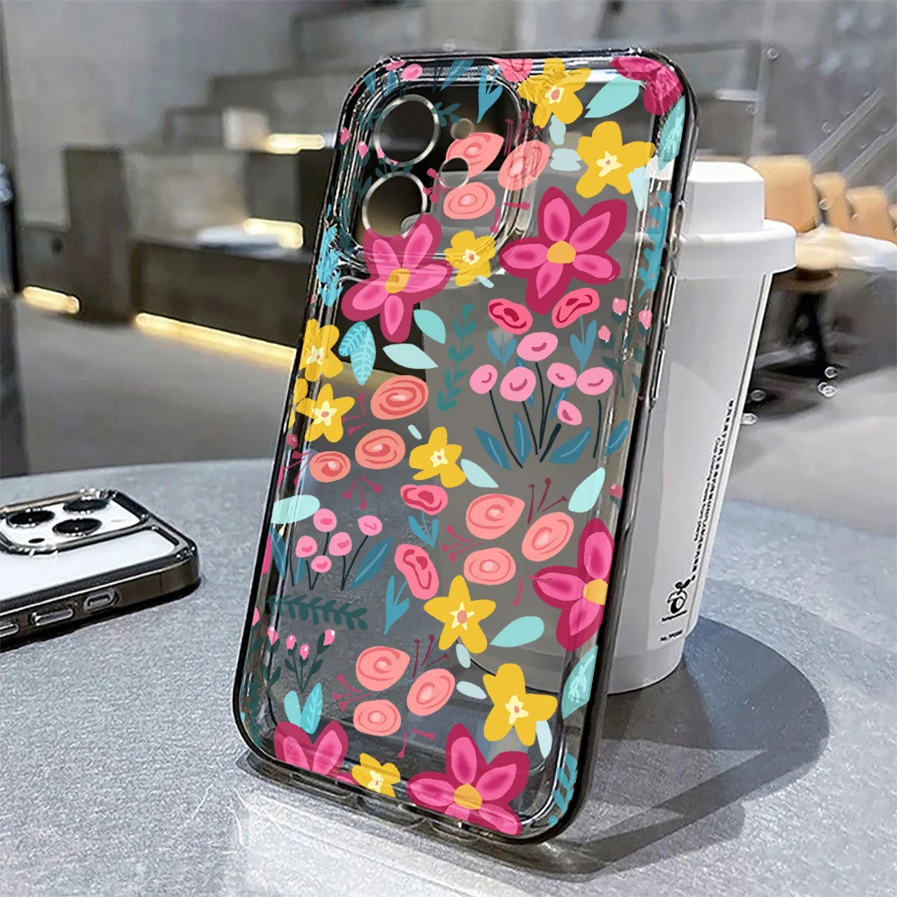 Funda de teléfono transparente con flores para iPhone 17 16 Pro Max, Funda transparente para iPhone 11 15 12 13 14 Pro Max 17 Air 17pro 17 Max