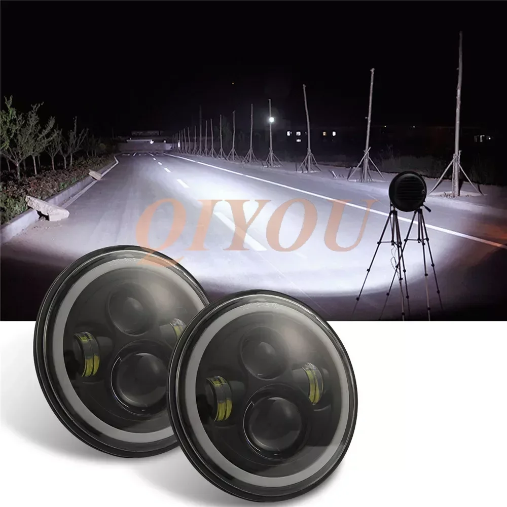 

1 pair 7 Inch H4 LED Headlights DRL Hi/Lo Beam 50W 30W Halo Ring Amber Angel Eye For Niva Motorcycle Lada Offroad 4x4 UAZ 12V 24