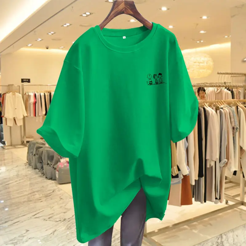 Women Cotton  Loose T-shirt Female Short Sleeve Basic Solid Simple Pullovers Summer Tops