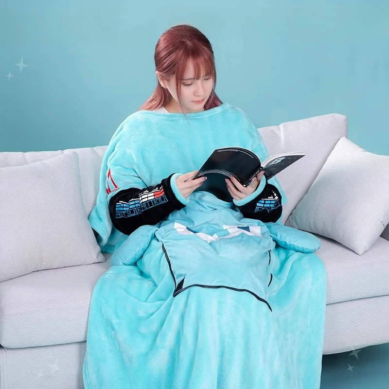 อะนิเมะรูปHatsune Mikuคอสเพลย์ผ้าห่มเสื้อคลุมHoodie HugหมอนFlannelเครื่องปรับอากาศผ้าห่มโซฟาตกแต่งของขวัญ