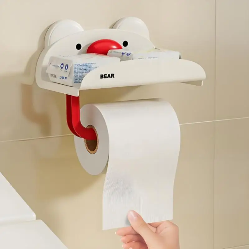1pc Wall-mounted Tissue Storage Box Punch-free Cartoon Bear Designs Toilet Tissue Box Phone Wet Wipes Aromatherapy Bathroom Org