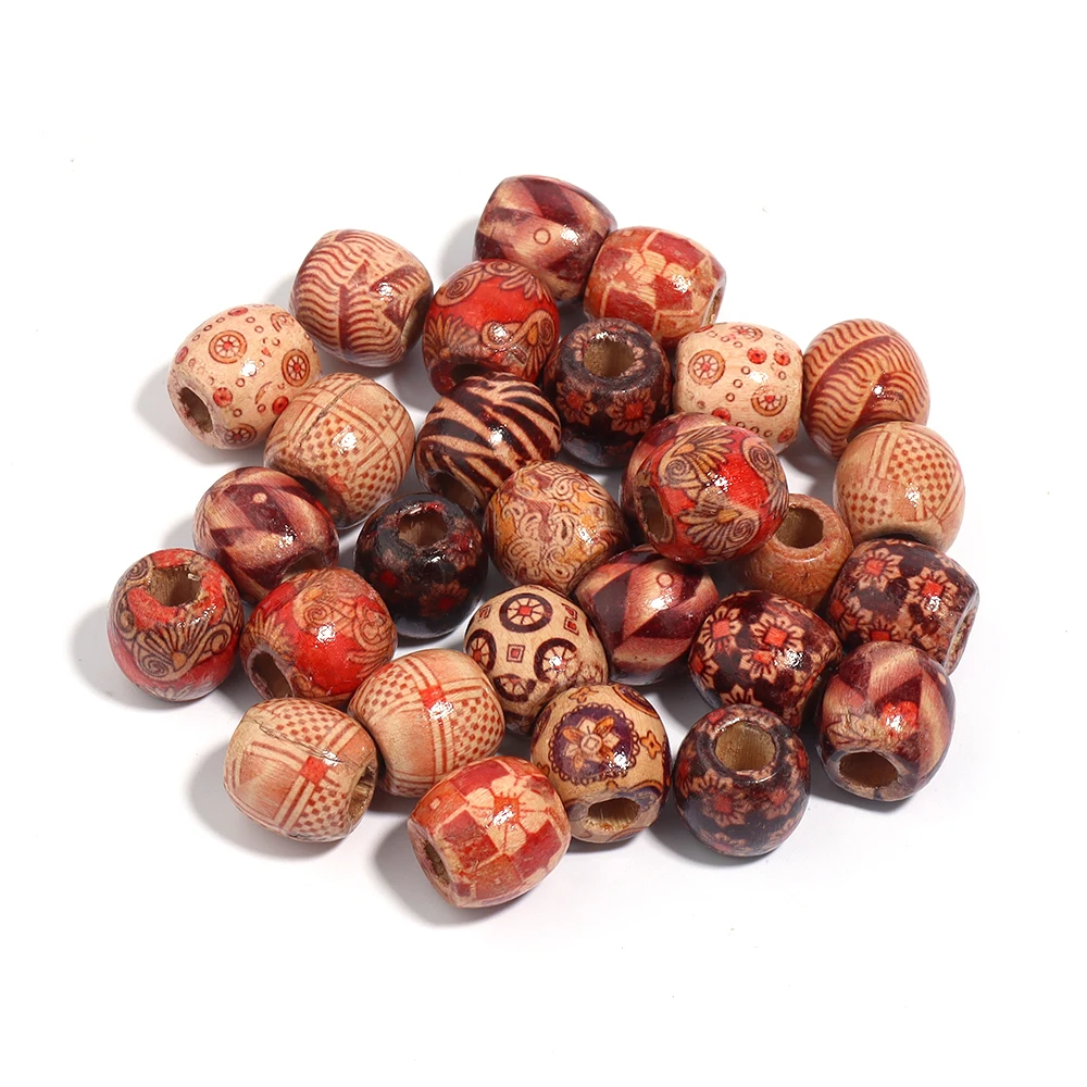 50-100Pcs/Lot Natural Painted Wooden Beads Loose Spacer Bead Big Hole For DIY Crafts Gifts Ornament Making Clothing Hair Accesso