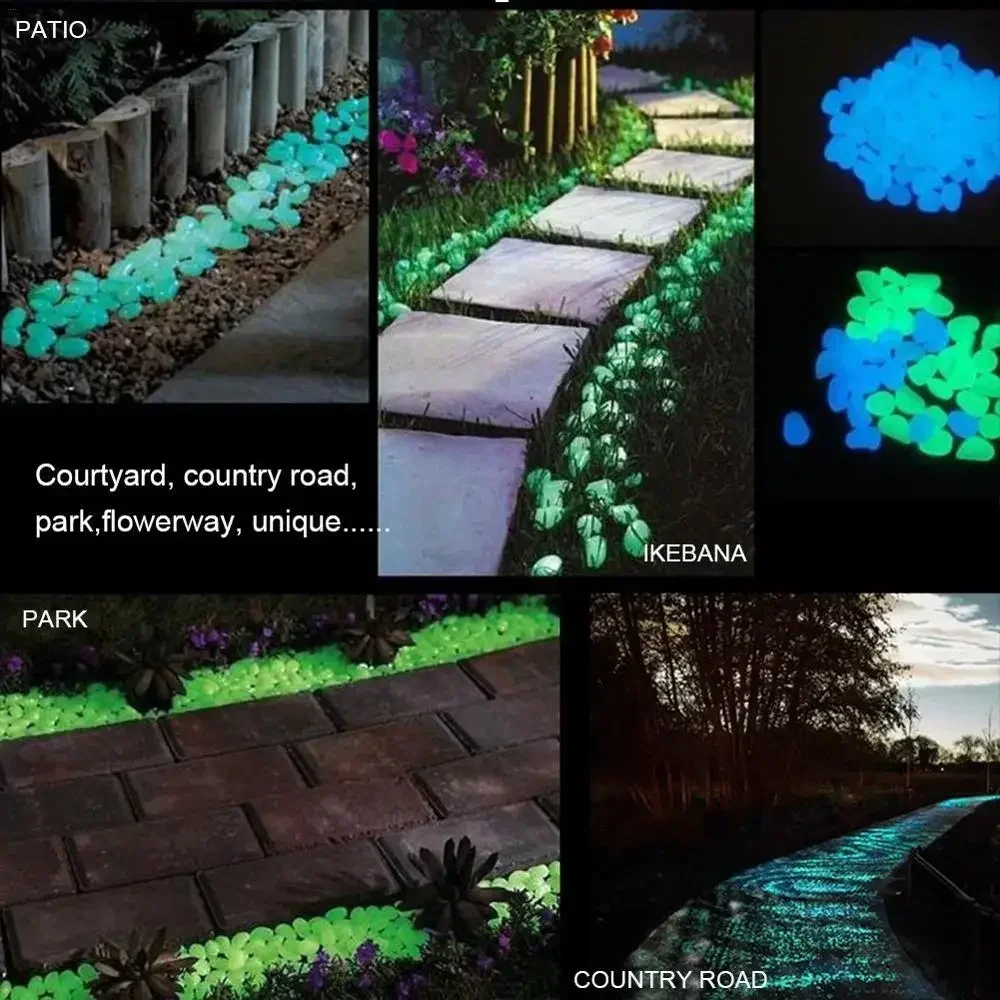 200pcs 11*13mm Garden Glow in The Dark Luminous Pebbles for Walkways Plants Aquarium Decor Glow Stones Garden Decoration