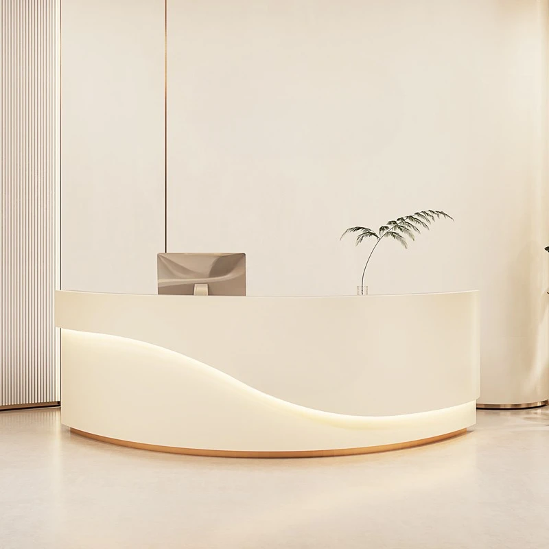 A modern, simple and beautiful curved reception desk that can be used in company front desks, beauty salons，with a sense of art