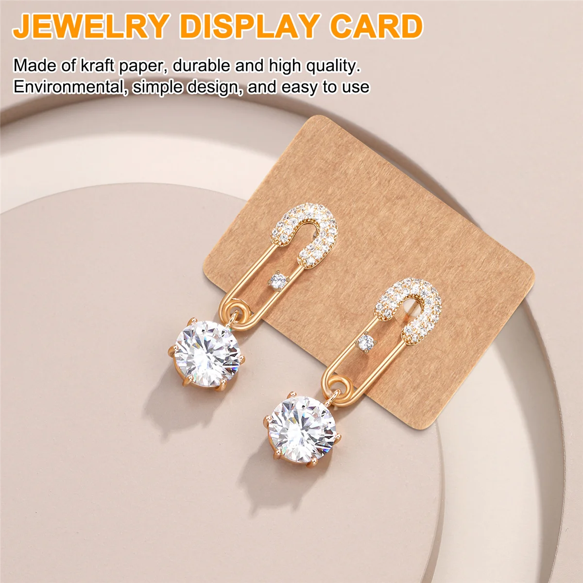 100Pcs Blank Earrings Ear Studs Tags Kraft Paper Display Card Hanging Jewelry Brown