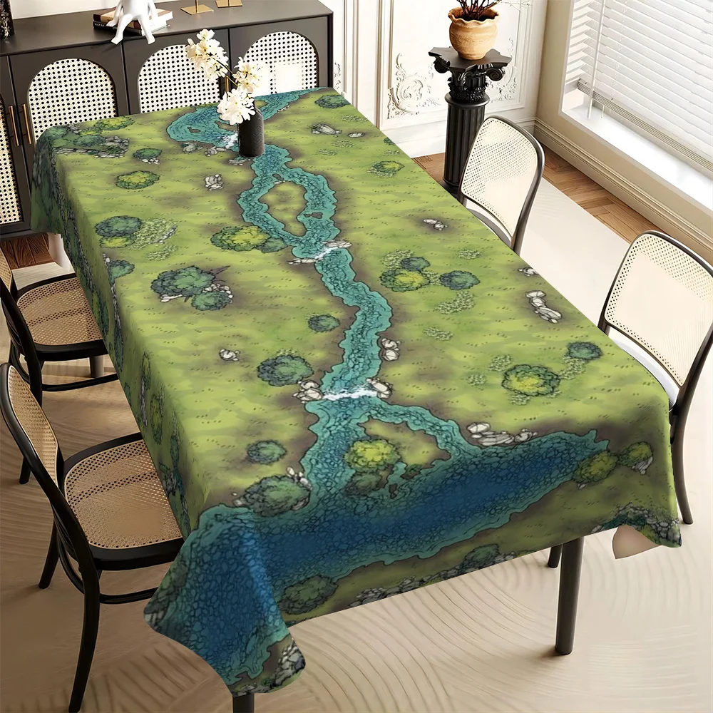 2D exquisite forest, stream and lake map printed tablecloth, rectangular and square tablecloth
