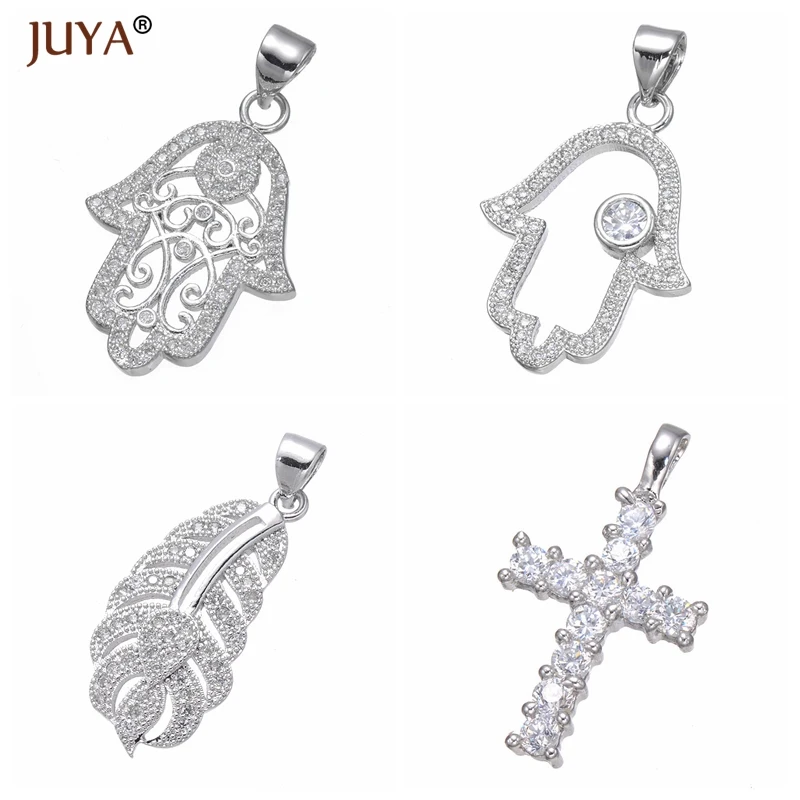 

High Quality Copper Zircon Material Hamsa/Fatima Hand/Feather/Cross/Poodle Dog/Cat/Fairy Charms Pendants Jewelry Making DIY Gift