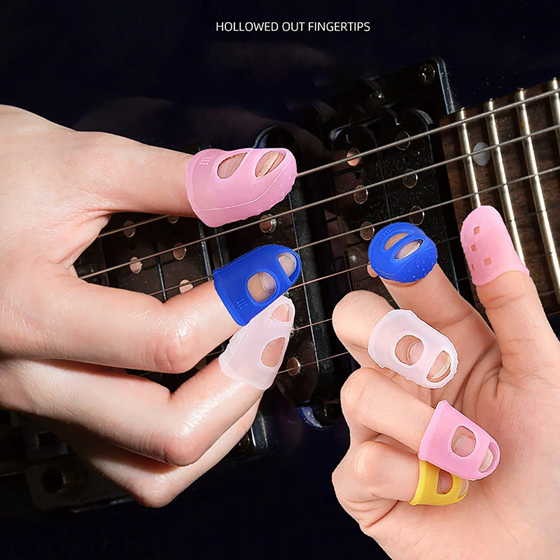 5 PCS Colorful Silicone Guitar Fingertip Protector Non-Slip Antipain Finger Guards For Ukulele Guitars Pedal Press Accessories