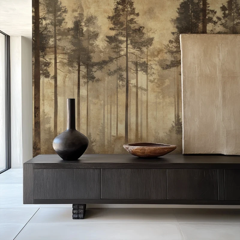 Customized Wallpaper Retro Forest Tree Wall Mural Brown Woodland Wallpaper Nature Scenery Wall Art Decor for Home Living Room