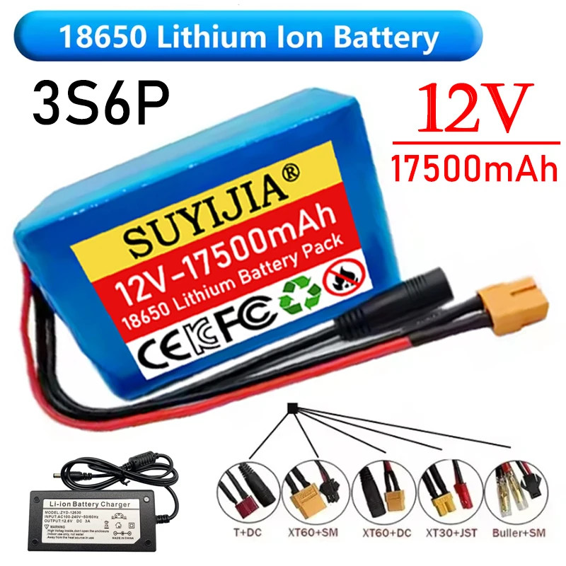 

Rechargeable Battery Lithium-ion 3S6p 12V 17500mAh 18650 with BMS for Spraying Scooter and Other Equipment DC12.6V Charger