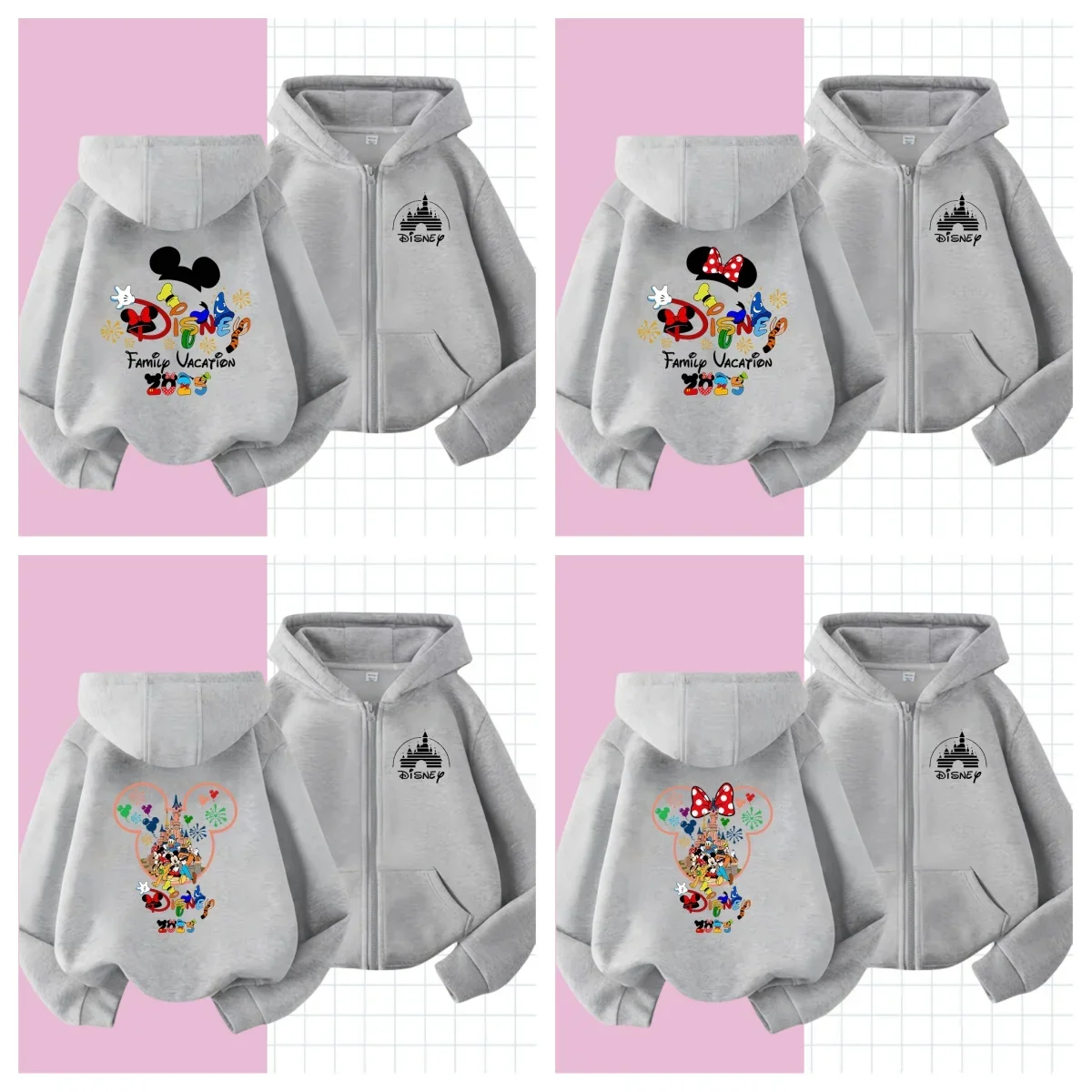 

2025 Disney Minnie Mouse Girl Cartoons Kawaii Girl Clothes zipper Hoodie Boy Children Top Caricature Fashion Disneyland Trip