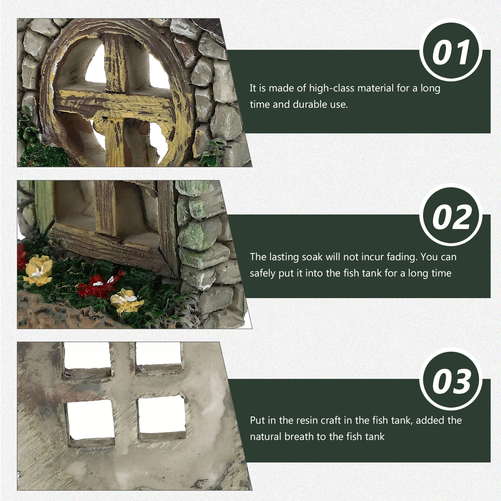 

2Pcs Fish Tank Landscape Adornment Synthetic Resin Micro House Decor for Aquarium Children Room Long Soak No Fading