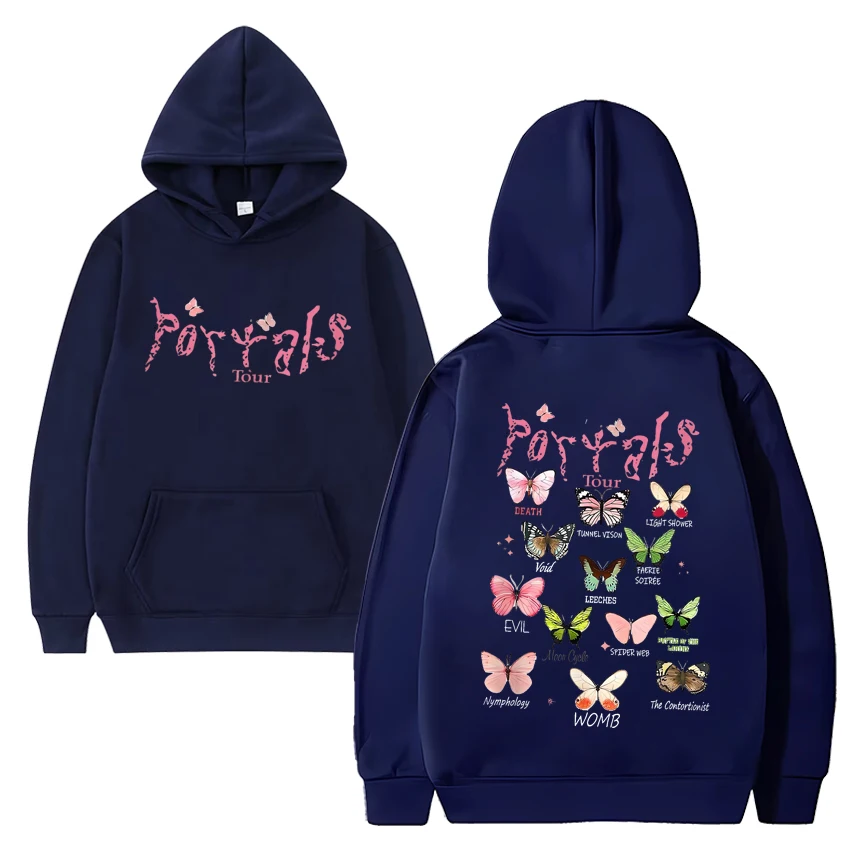 Sudadera con capucha con estampado de mariposa para hombre y mujer, suéter de manga larga con forro polar, con estampado de los Portals, de la cantante, moda Y2k, moda Unisex