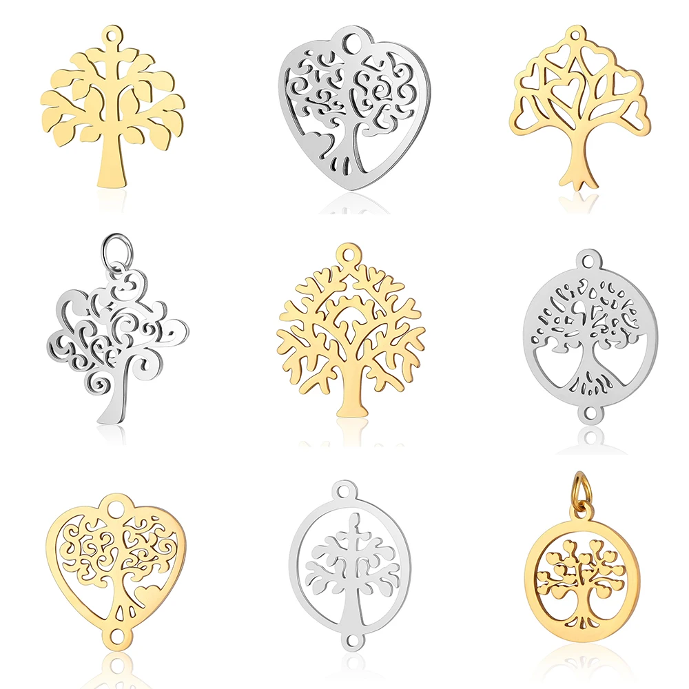 Lote de 10 unidades de dijes DIY Árbol de la Vida al por mayor, de acero inoxidable 316, conectores de árboles genealógicos con forma de corazón, colgante para collar de joyería