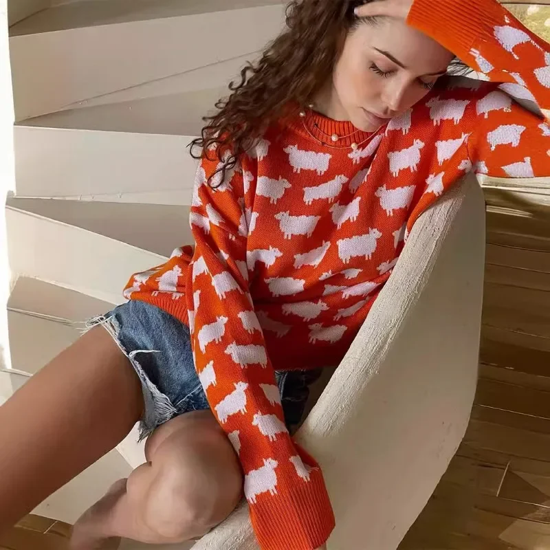 أوروبا 2026 جديد المتضخم سترة المرأة موضة مطبوعة فضفاضة سترة غير رسمية البلوز المرأة بلايز #4