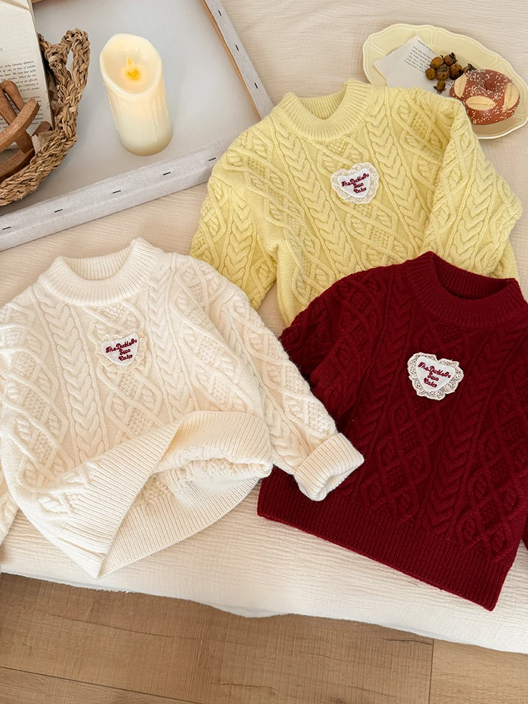 

Вязаный свитер Thiened для девочек, зимняя одежда, новый милый витой свитер на подкладке Sle Fce, топ для маленьких девочек