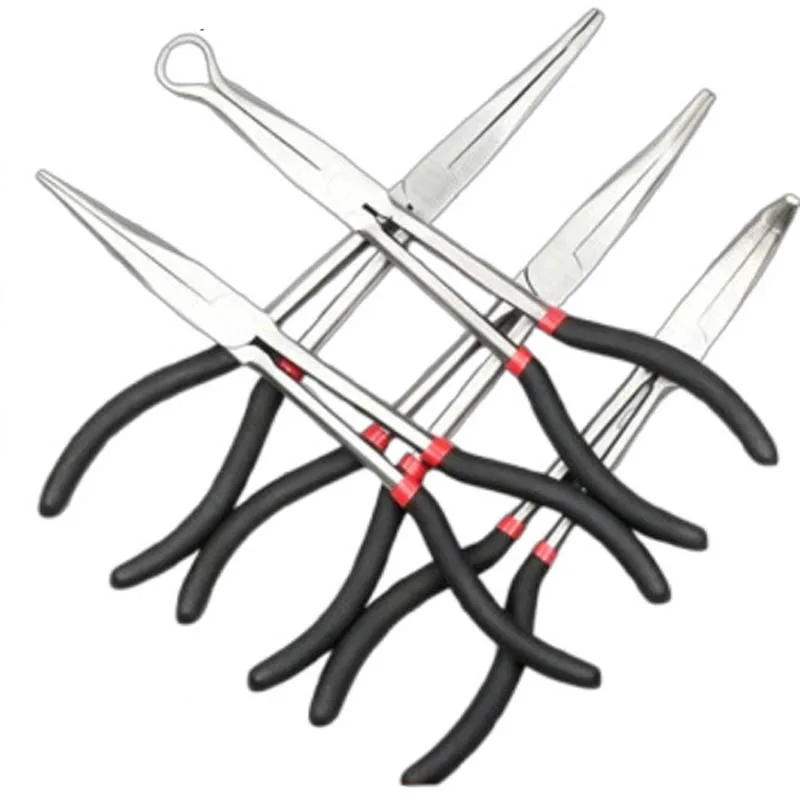 11 Inch 5Pcs Extra Long Reach Needle Nose Pliers Set With Straight And 25°/45°/90°Bent Circle Nose Multi-Angle Tips For Repair