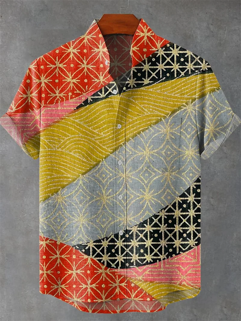 

Летняя льняная рубашка в стиле ретро с 3D принтом, повседневная модная льняная мужская гавайская пляжная праздничная рубашка с коротким рукавом