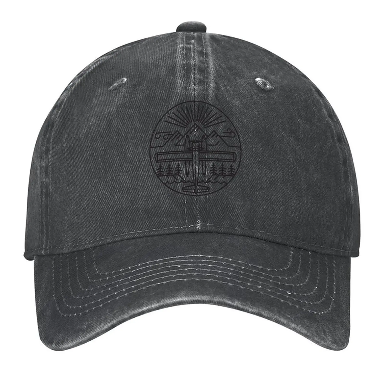 

DHC-2 Beaver Floatplane & Mountains: Black Ink Baseball Cap Anime Sports Cap Big Size Hat Female Men's