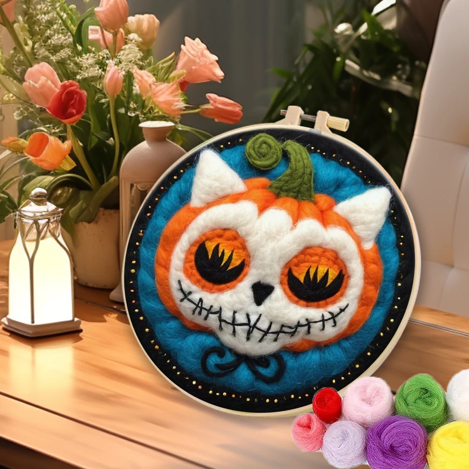 CHENISTORY Wool Felt Painting Kit Wall Art Picture abstract Halloween gift Set Diy Craft Package Adult Knitting Wool Needlework