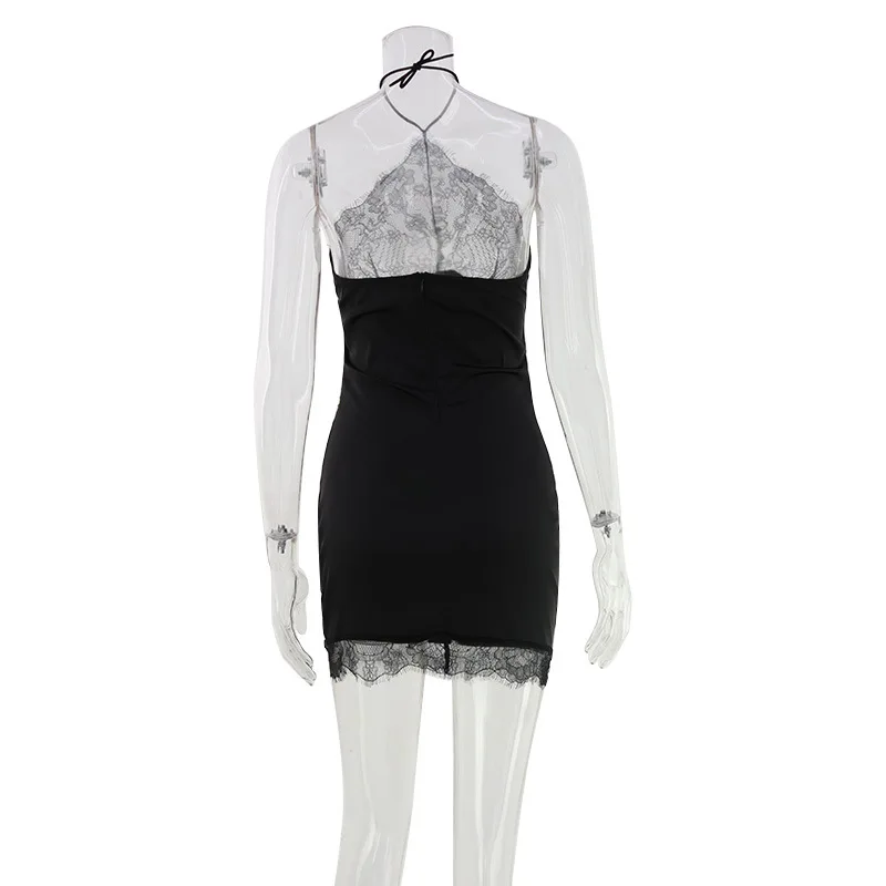 CNYISHE Halter Lace Patchwork Sleeveless Backless Party Sexy Club Outfits Women Dresses Sheath Fashion Fitness Female Bodycon