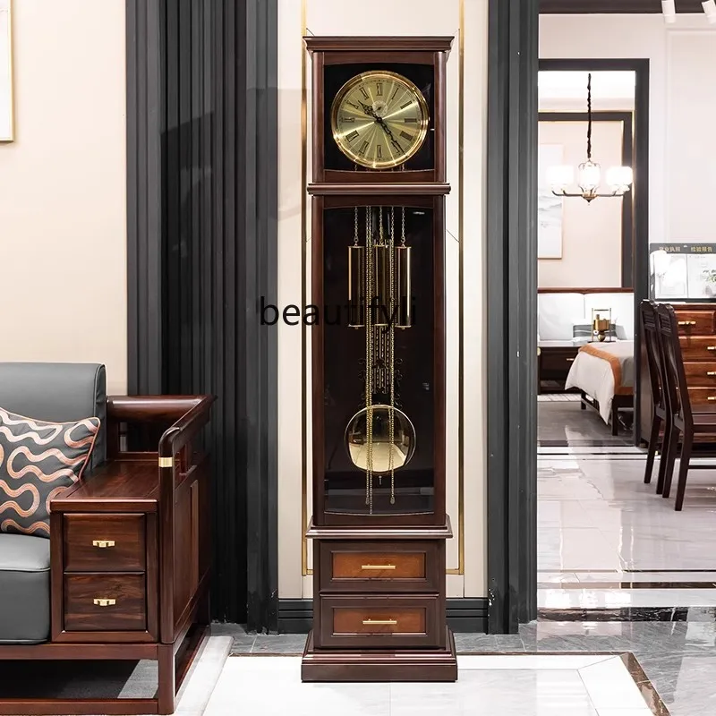 Helmler Chinese retro floor clock living room European table clock mechanical American solid wood vertical pendulum clock