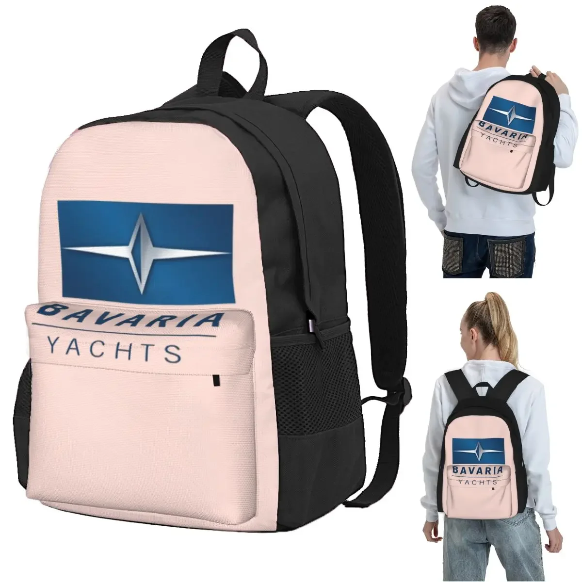 Bavaria Yachts Blue Silver Logo Backpack Student BookBag Children School Bag Computer Shoulder Bags for Men Women