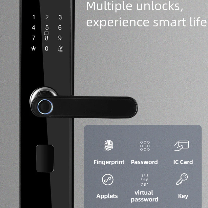 2022NEW Black Electronic Smart Door Lock With Biometric Fingerprint / IC Card / Password / Key Unlock/ USB Emergency Charge