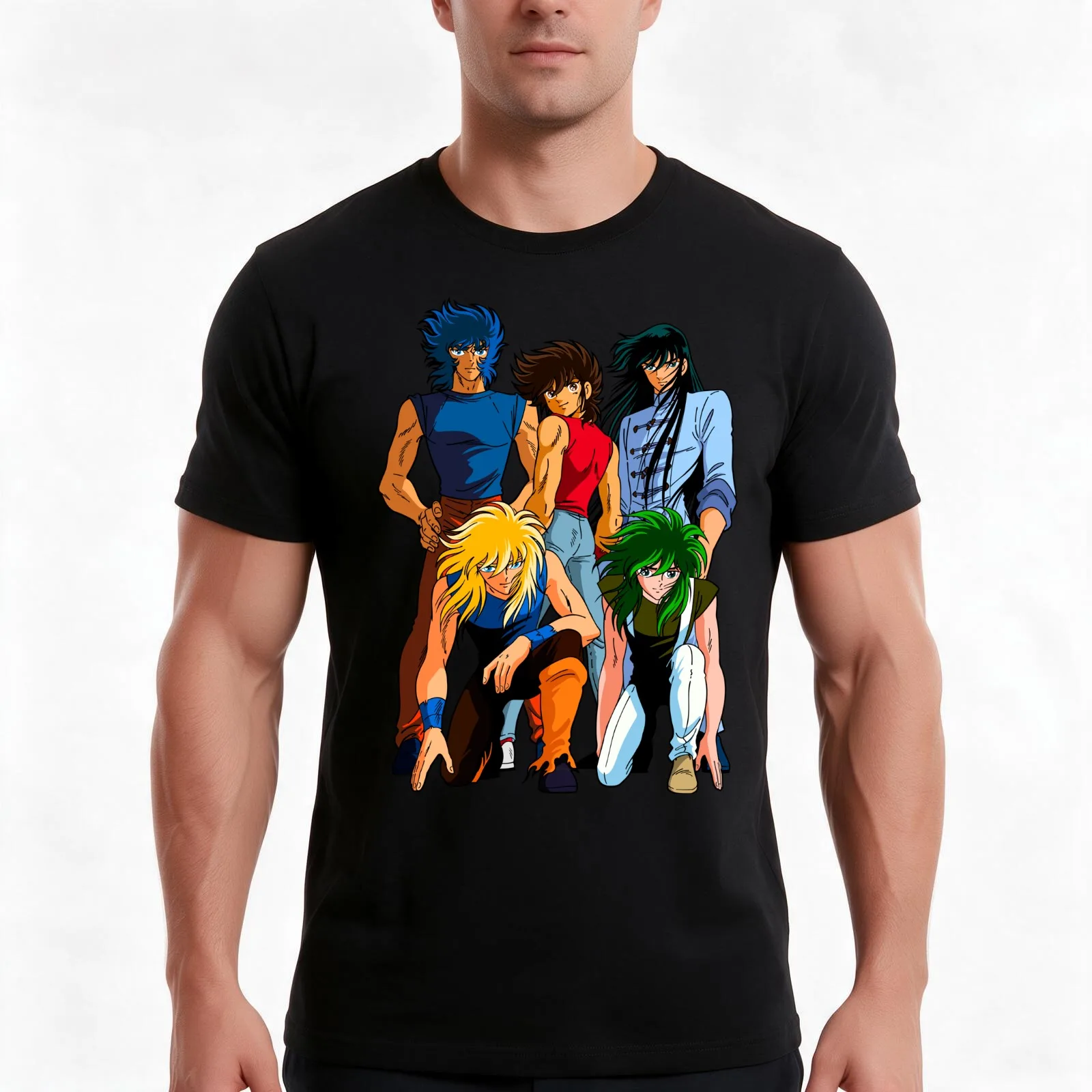 Saint Seiya Bronze Knights T-Shirt, Summer Casual Cotton Tee, Oversized Streetwear Tops, Vintage Graphic Print, Unisex Men Women
