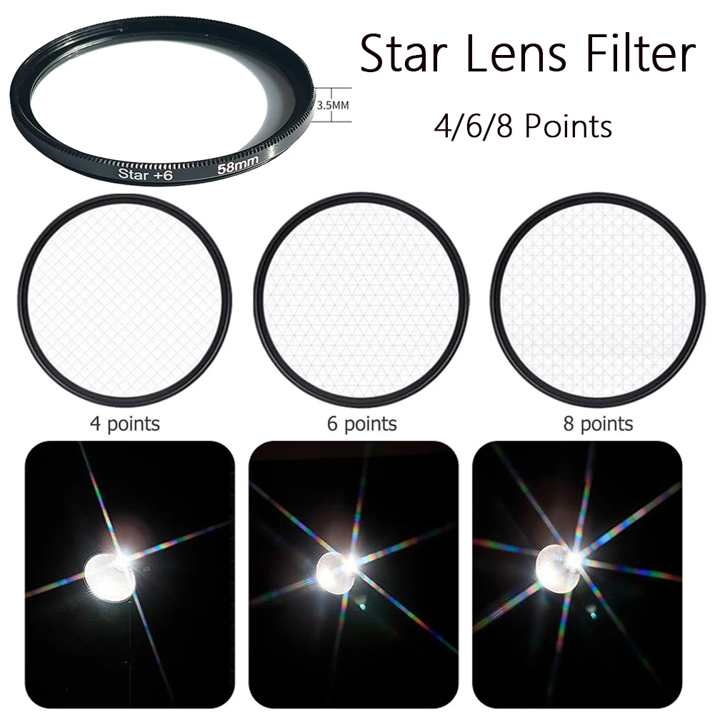 MYOBO Star Filter 4/6/8 Points Photography Starburst Filter -37 40.5 43 46 49 52 55 58 62 67 72 77 82 MM for Camera Star Filters
