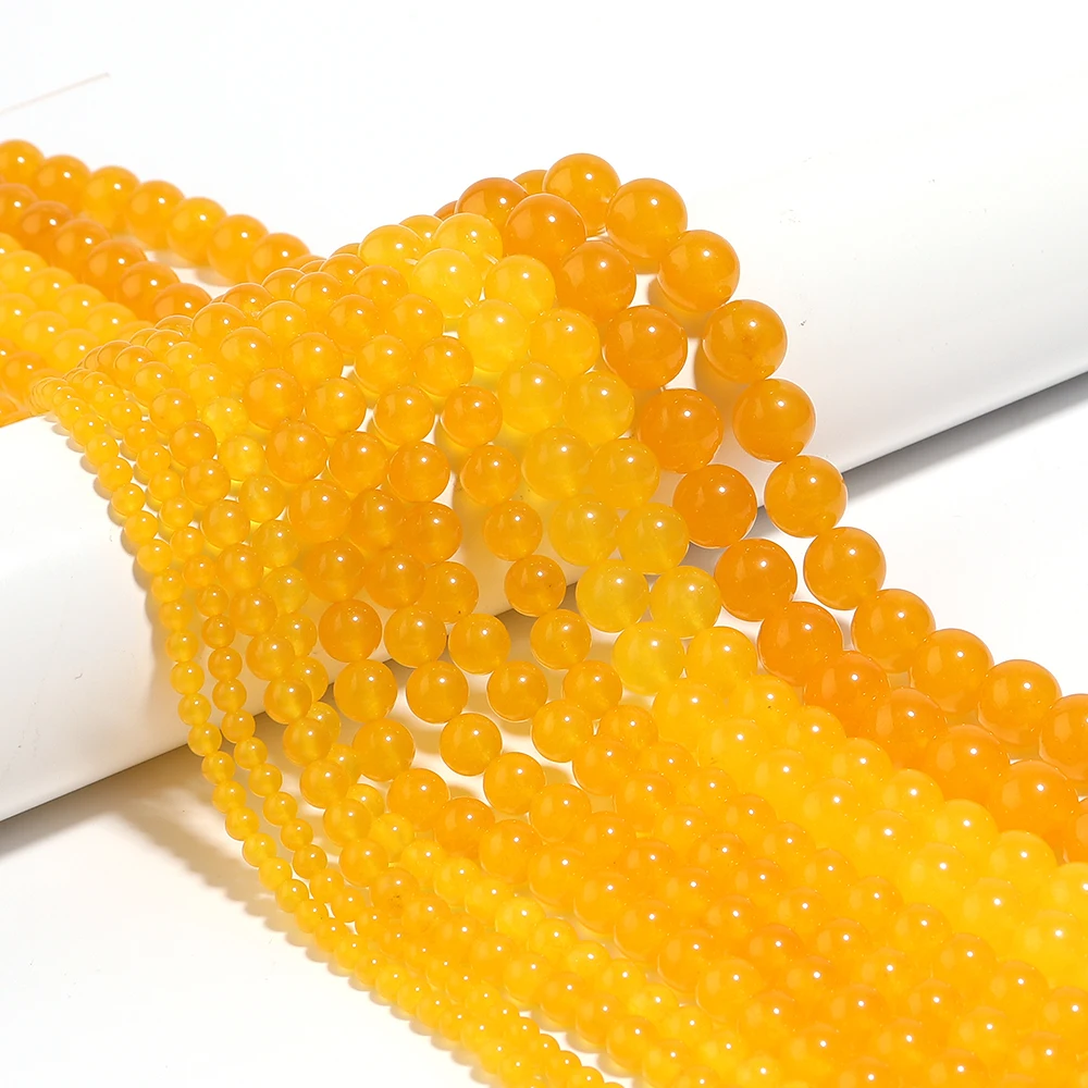 

1 Strand Natural Stone Beads Yellow Orange Chalcedony Round Stone Beads Agates Jades Loose Beads For DIY Jewelry Making Bracelet