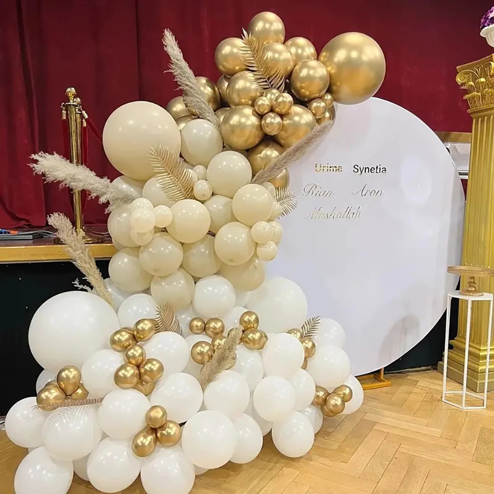 114-teiliges Latex-Ballon-Set aus Sand und Weißgold, geeignet für Geburtstagsfeiern, Hochzeiten, Valentinstagsfeiern, Dekoration