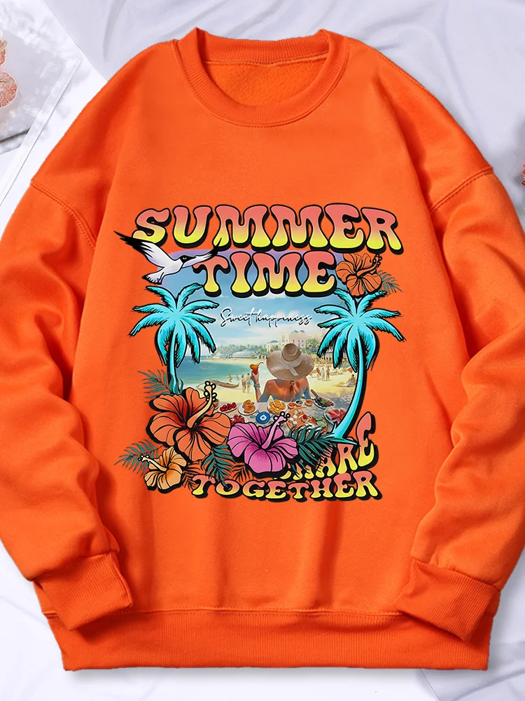 

Summer Time Holidays Printing Women Hoodies Cartoons Oversize Hoodie Autumn Fleece Trendy Hoody Fashion Loose Warm Female Tops