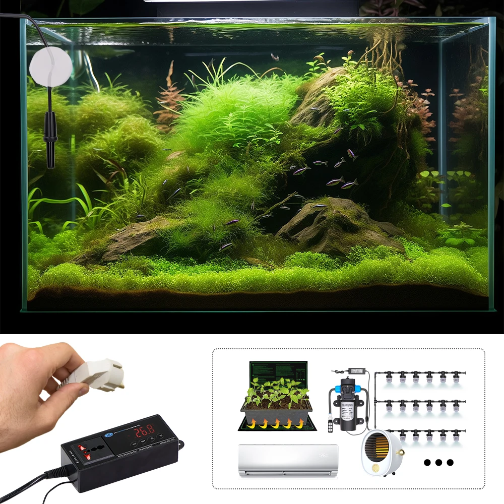 Reptile Terrarium Thermostat Controller LED Temperature Sensor Digital Outlet Thermostat Suction Cup Terrarium Tank Accessories