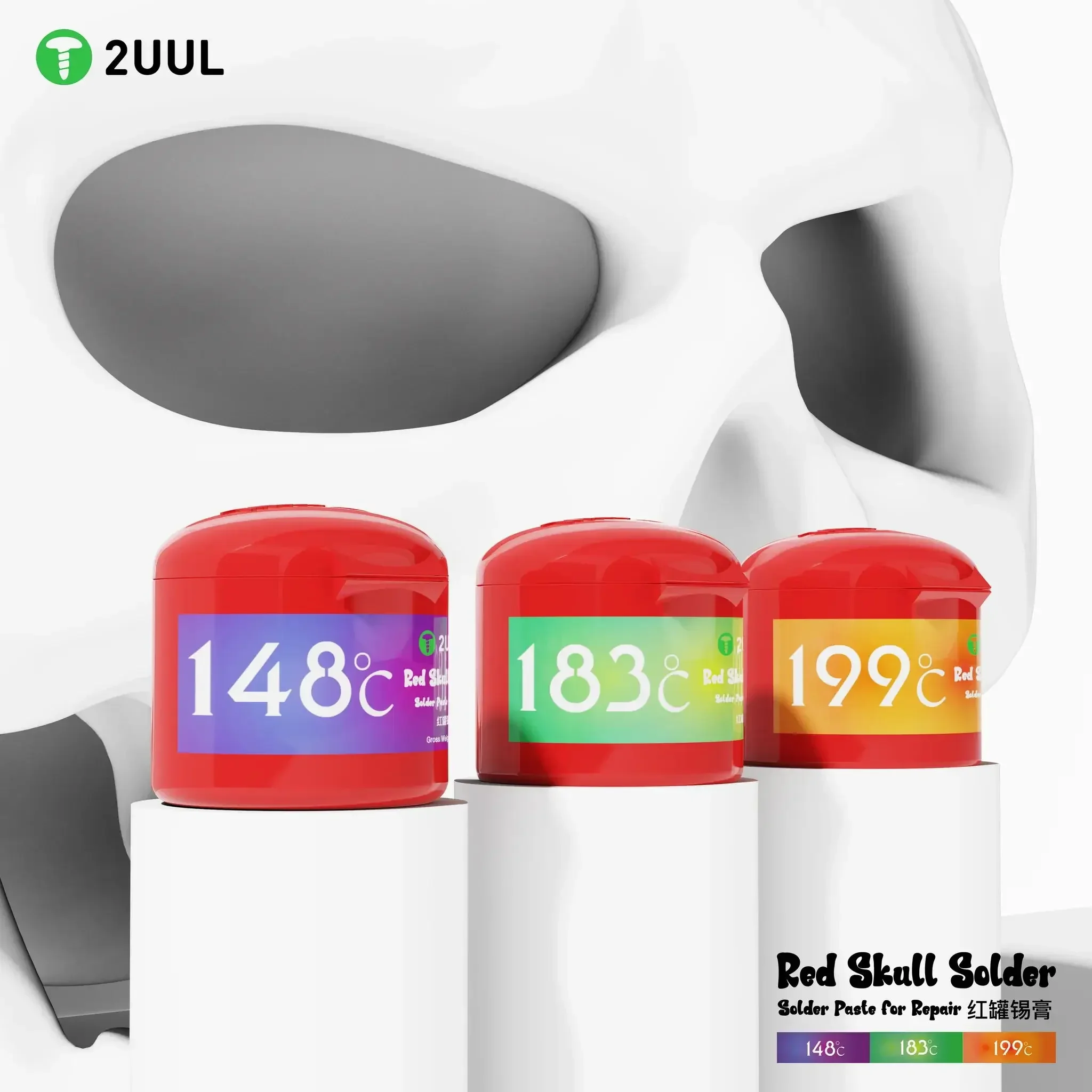 2UUL 1Pcs 50g Solder Paste Red Skull Solder 148 183 199℃ Tin Paste Low/middle Temperature for SMD CPU BGA Soldering Repair Tools