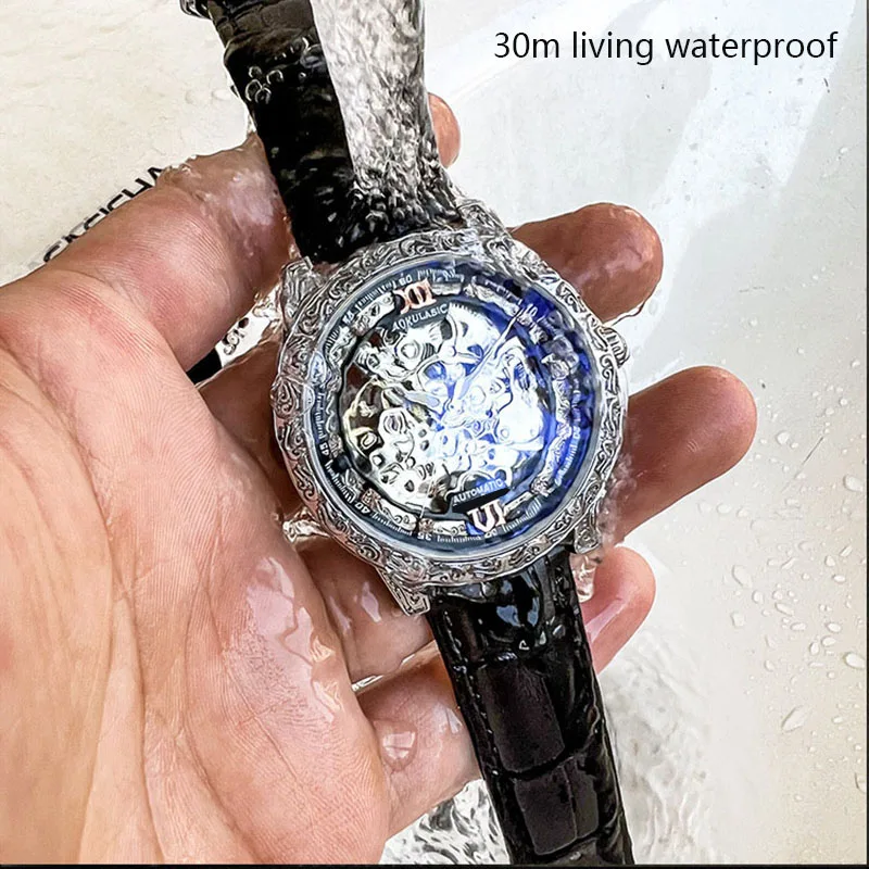 AOKULASIC Top Brand Men Mechanical Wristwatch Fashion Luxury Automatic Skeleton Luminous Watch Male New Waterproof Sport Clock