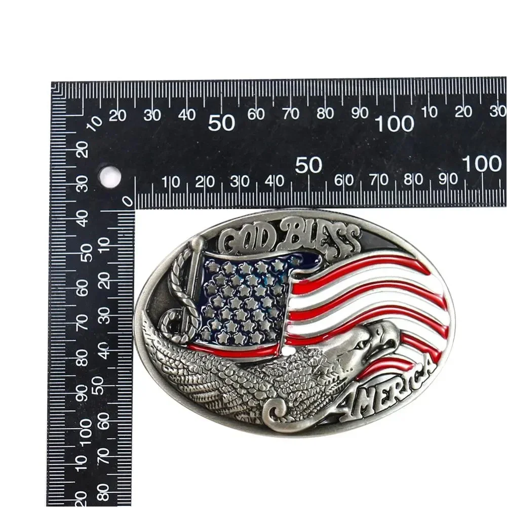 Metal American Eagle Flag Belt Buckle for Men God Bless Western Cowboy Jeans Decor Accessory Fits 4cm Wide Belt Clip Fastener